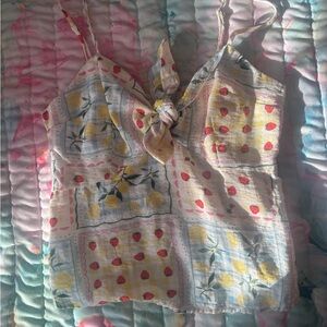 Fruit Patch Tie-Front Cotton Cami - Lemon & Strawberry Print